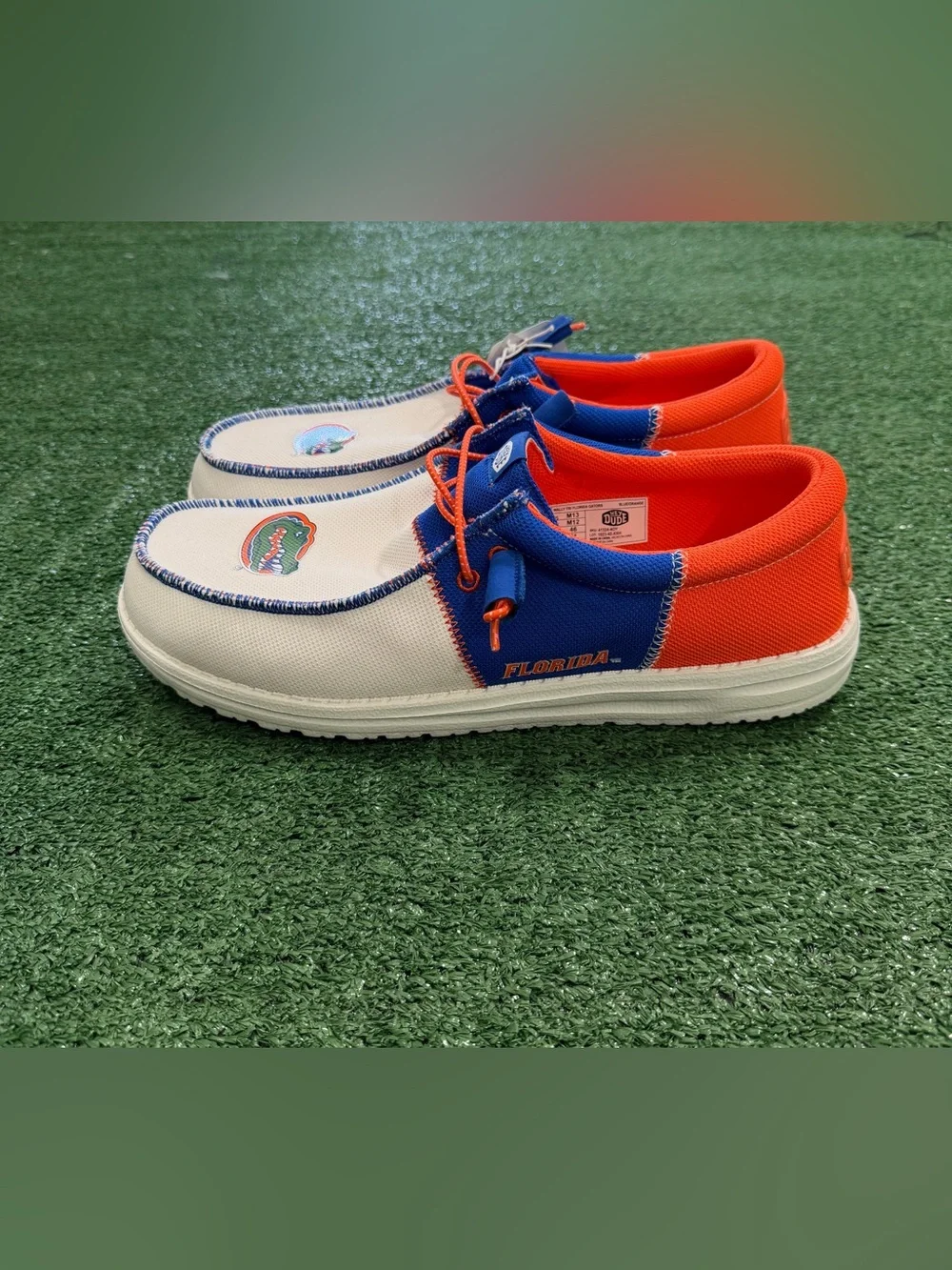 NEW Men’s Hey Dude UF Univ Florida GATORS blue orange 13 Wally shoe